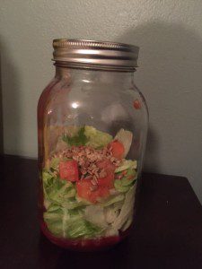 My first attempt at making a mason jar salad. I think my jar was too big.