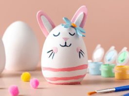 Easter egg painted like bunny
